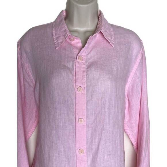 Flax Pink Linen Button Up Shirt Size S Fits 4-6 Collared Long Sleeve Lagenlook - Picture 6 of 12